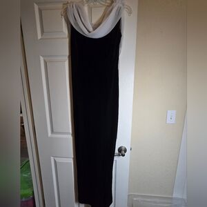 Vintage Nightway Black & White Velvet Gown Draped Neckline Rhinestone Size 6